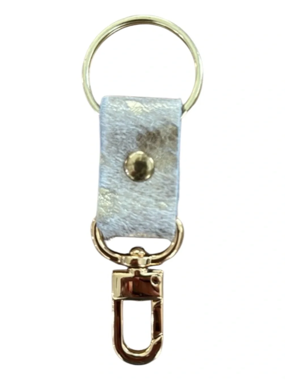 BEAUDIN Cowhide Leather Keychain Gold Cream Key Ring Gold Hardware